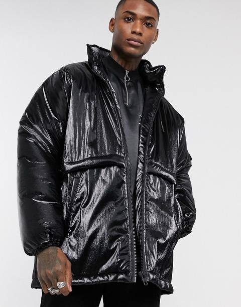 asos shiny black puffer jacket