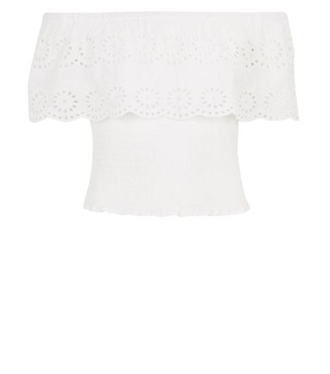 Girls White Broderie Bardot Top New Look