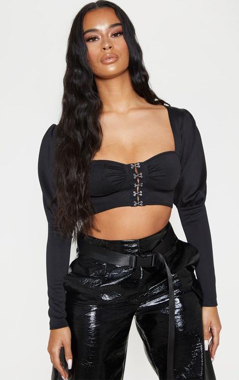 Black Hook And Eye Long Sleeve Crop Top