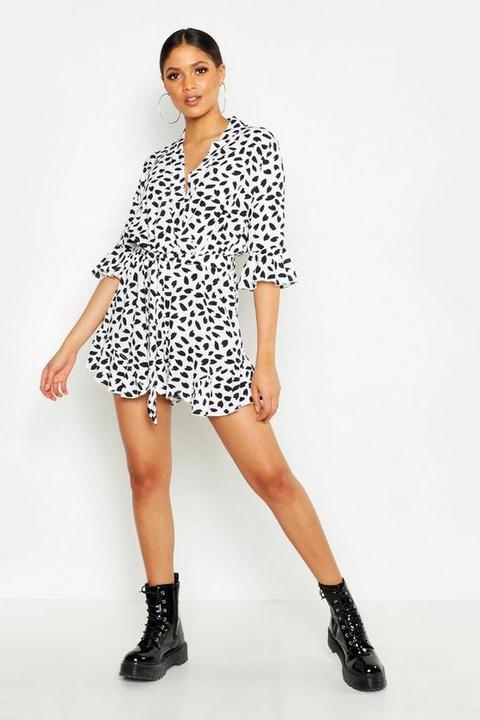 Tall Dalmatian Print Ruffle Wrap Playsuit