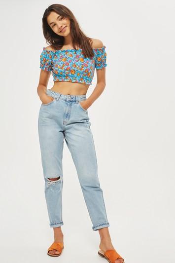 Gebleichte Moto Mom Jeans Im Destroyed-look - Stone Gebleicht