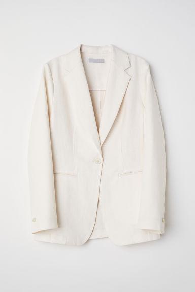 H & M - Blazer Attillato In Lino - Bianco