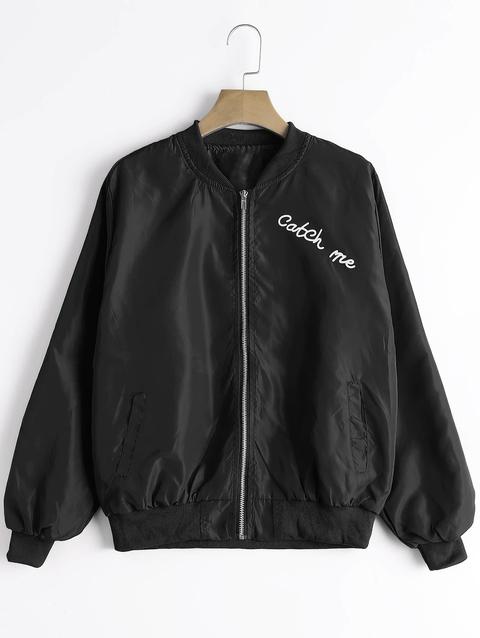 Zip Up Letter Graphic Bomber Jacket