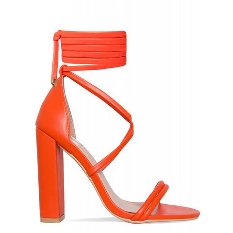 Neela Orange Lace Up Block Heels