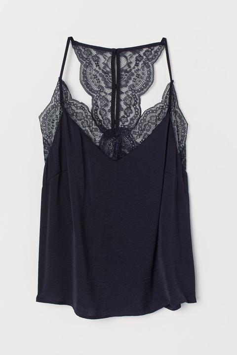 H & M - Canotta Con Pizzo - Blu