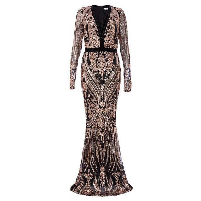 quiz gold sequin embellished maxi dress