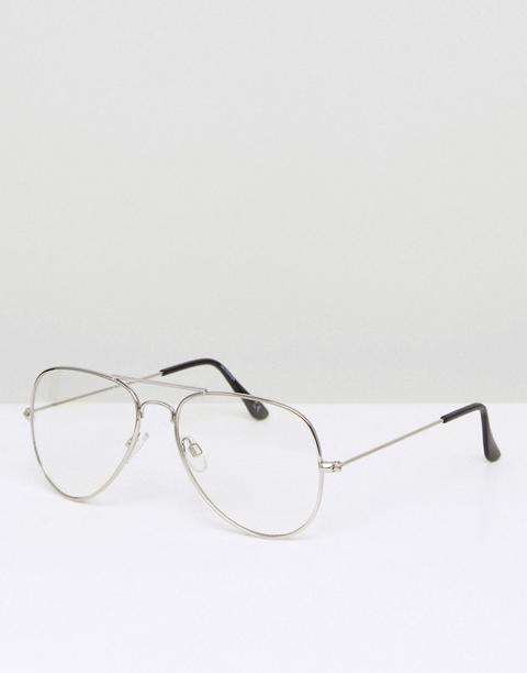 Gafas Estilo Aviador Modernas De Metal Plateado Con Lente Transparente De Asos Design