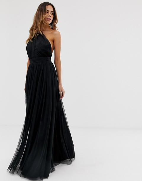 Vestido Largo Negro Asimétrico Con Falda De Tul De Asos Design