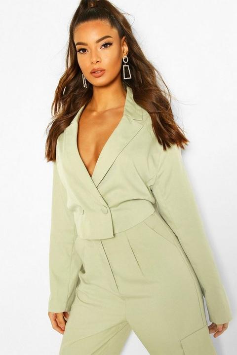 Womens Cropped Boxy Blazer - Green - 12, Green