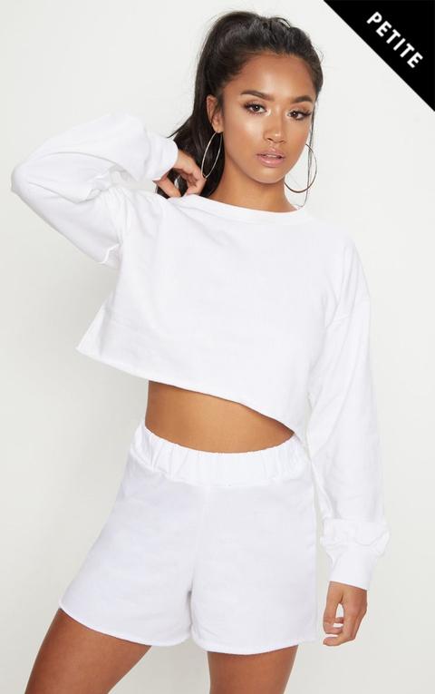 Petite White Raw Edge Cropped Sweater