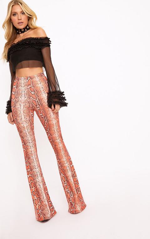 Mandarin Snake Print Slinky Flares