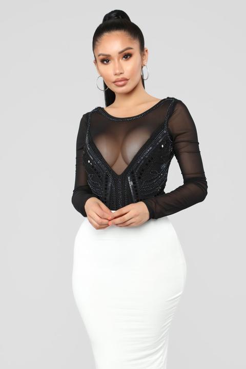 Mona Sequin Bodysuit - Black