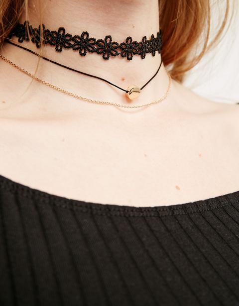 Set Collar Choker Crochet Negro