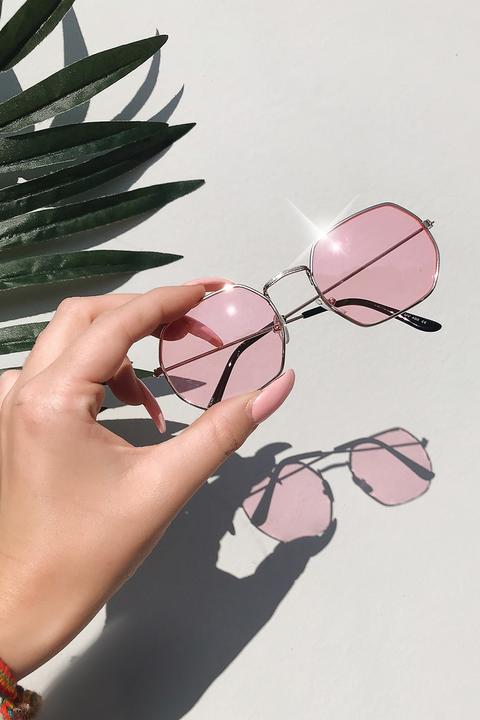 Hallie Pink Hexagon Sunglasses