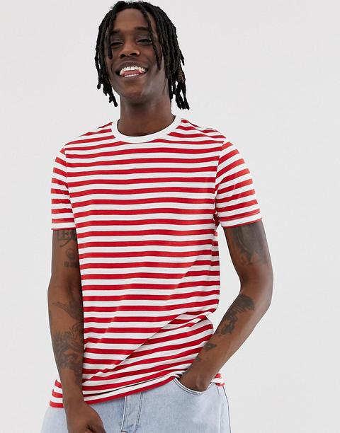 Asos Design - T-shirt En Coton Bio À Rayures - Rouge Et Blanc