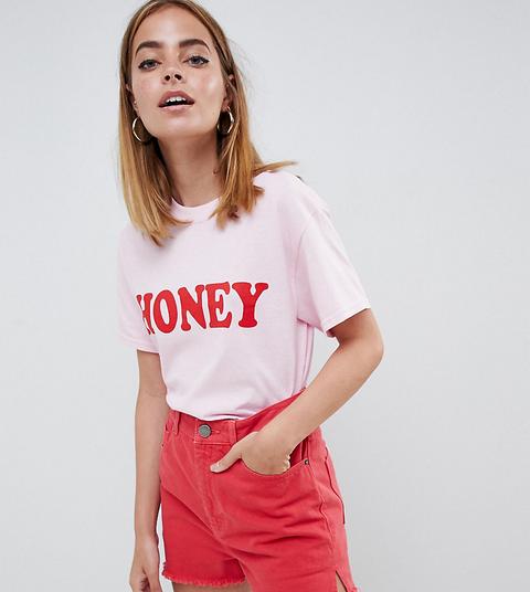 "boohoo Petite - T-shirt Con Scritta "honey" - Rosa