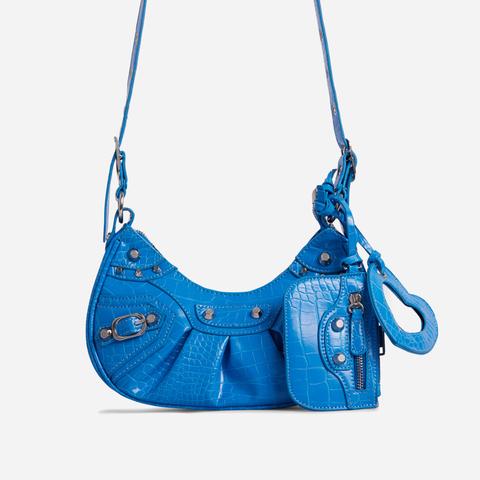 Harlin Studded Purse Detail Shoulder Bag In Blue Faux Leather,, Blue