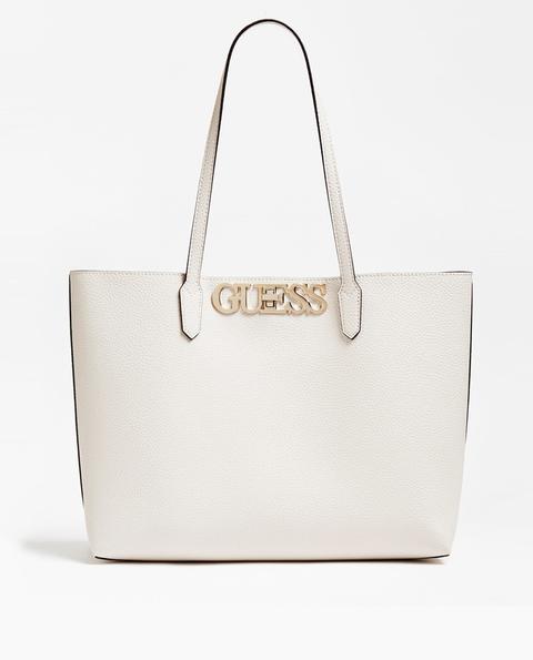 Guess - Tote Uptown Chic Barcelona En Beige Con Bolso Organizador Extraíble