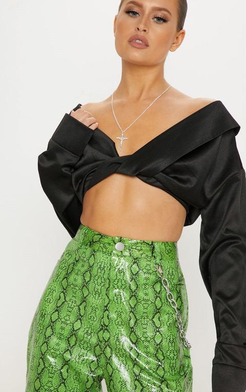 Black Bardot Twist Front Crop Blouse