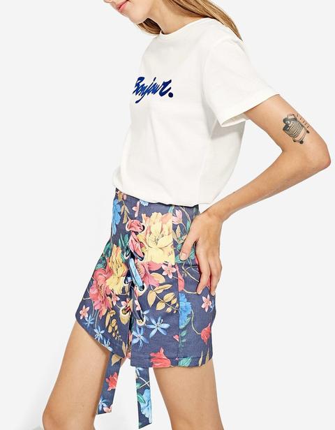 Gonna Skort Lace Up Stampa Floreale Blu Scuro