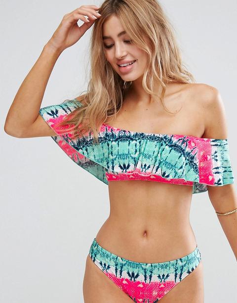 Top De Bikini Con Volante Y Diseño De Serpiente De Boohoo