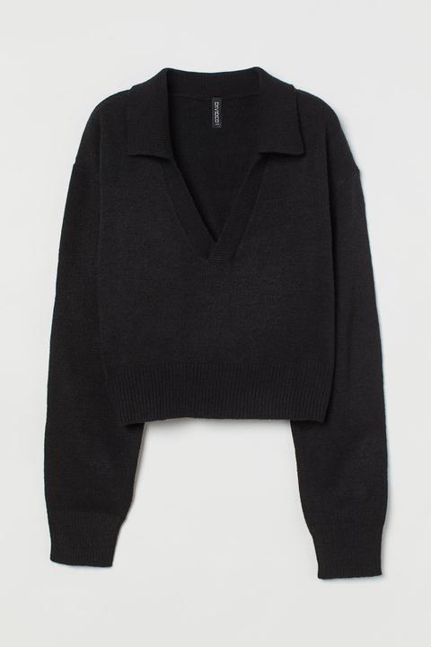 Jersey De Punto Con Cuello - Negro
