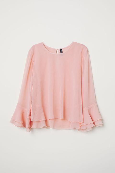 Blusa De Gasa Con Volantes - Rosa