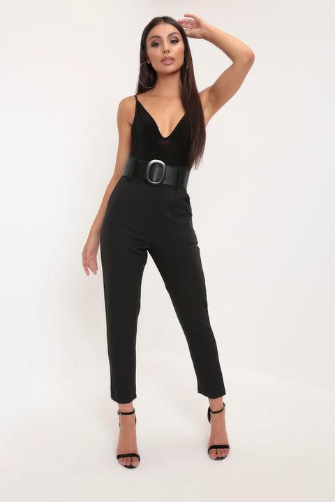 Black High Waist Belted Trousers