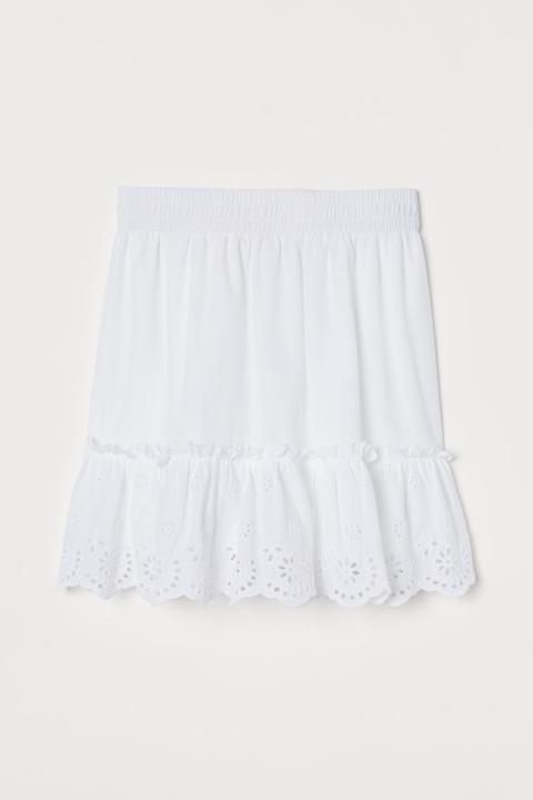 Broderie-hem Skirt - White