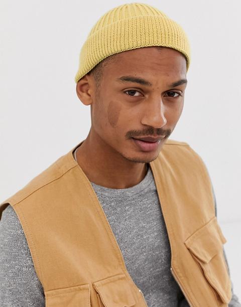 Asos Design – Blassgelbe Mini-fischerman-beanie Mit Dicken Rippen