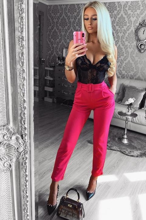 Pink Belted Tailored Trousers