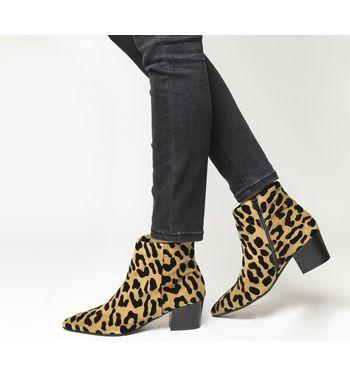 Office Aruba- Pointed Block Heel Boot Leopard Suede
