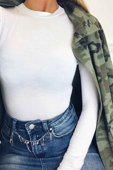 Natasha White Long Sleeve Bodysuit