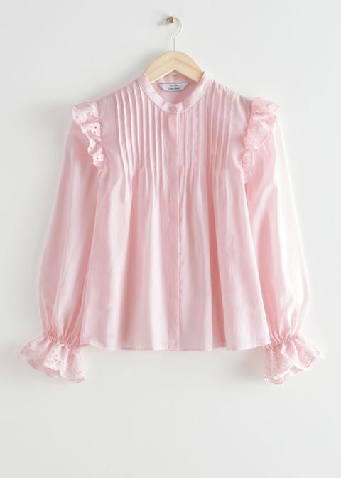 Wide Embroidered Ruffle Blouse