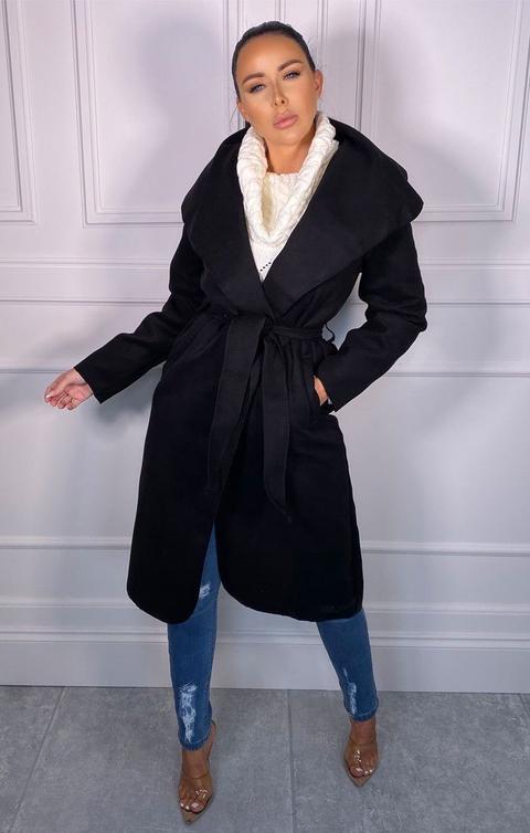 Black Waterfall Duster Belted Long Coat