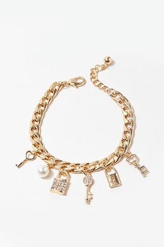 Forever 21 Lock & Key Charm Bracelet , Gold