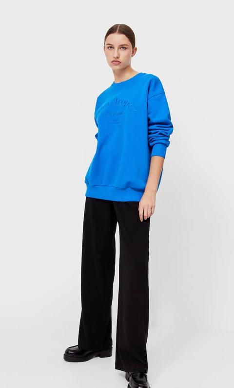 Stradivarius Sweat Ample Broderie Bleuet M