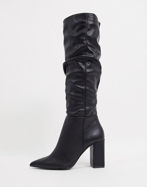 Bershka - Bottes Souples Hauteur Genou En Similicuir - Noir