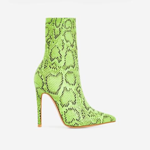 Boa Ankle Sock Boot In Neon Green Snake 