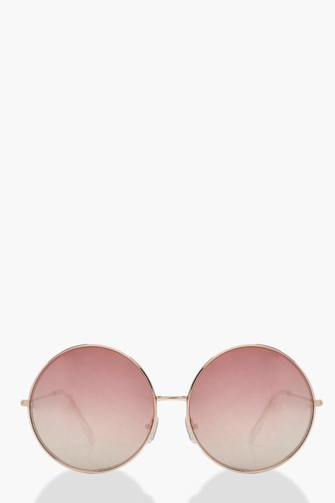 Womens Rose Gold Oversized Round Sunglasses - Metallics