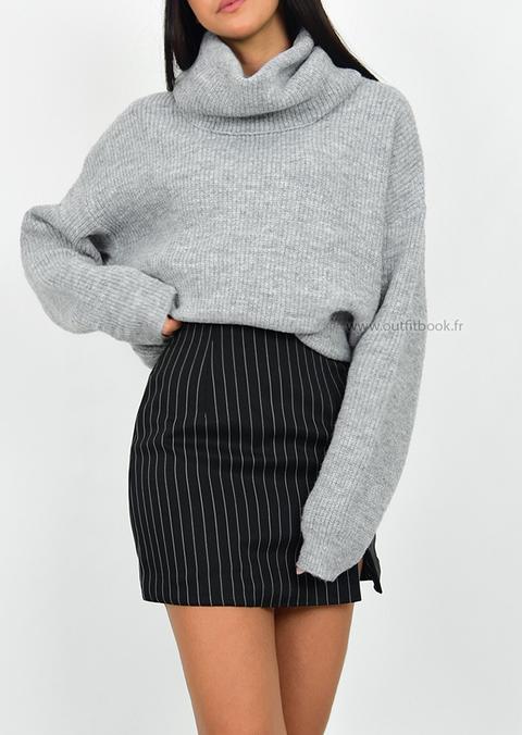 Pull En Maille Gris Clair À Col Roulé