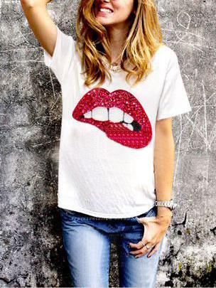 Camiseta Lentejuelas Labio-rojo