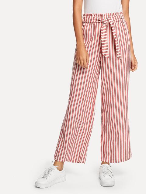 Pantaloni A Righe Con Fiocco