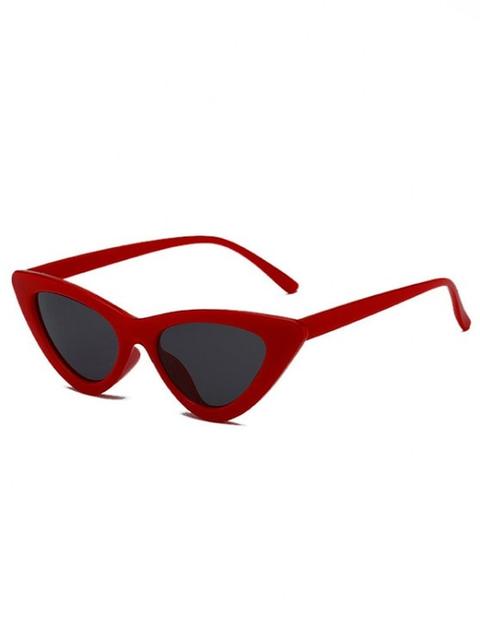 Retro Triangle Frame Slim Sunglasses Leopard Milk White Red