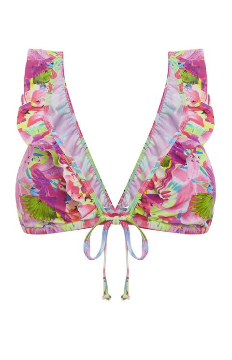 Top De Bikini Floral Con Volantes