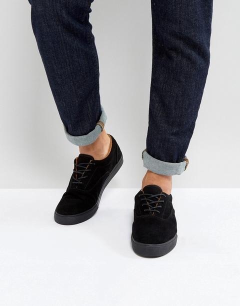 Asos - Scarpe Da Ginnastica Di Tela Stringate Nere Con Interno In Sherpa - Nero