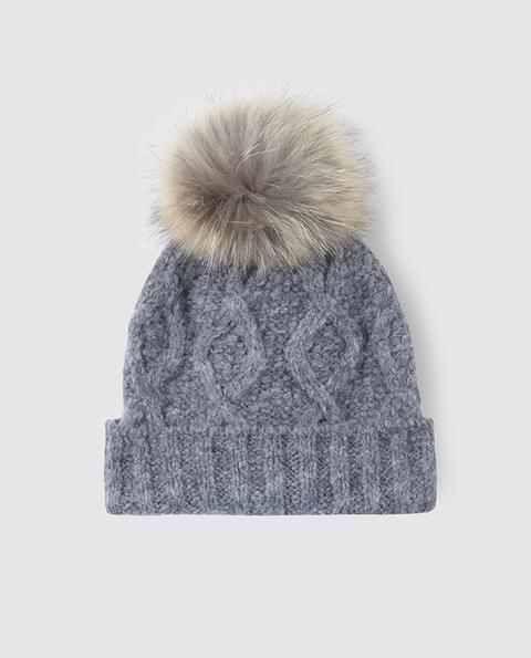 Southern Cotton - Gorro De Punto Gris Con Pompón De Pelo