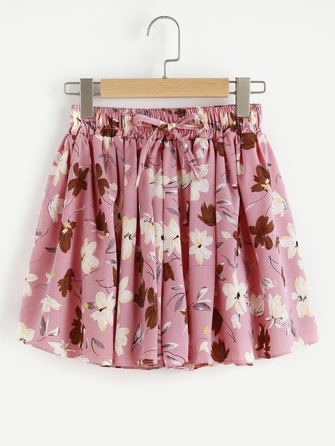 Floral Print Random Drawstring Waist Shorts