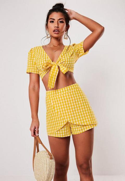 Yellow Co Ord Gingham Floaty Overlay Skort, Yellow