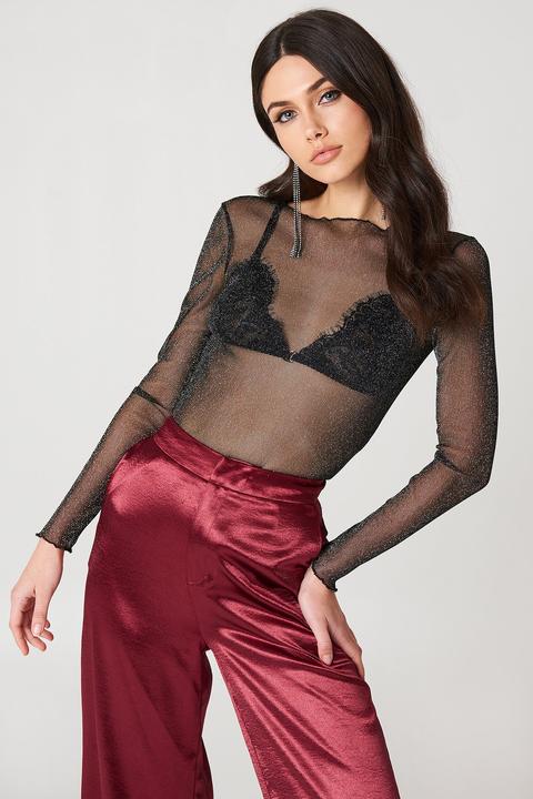 Glittery Mesh Top Black